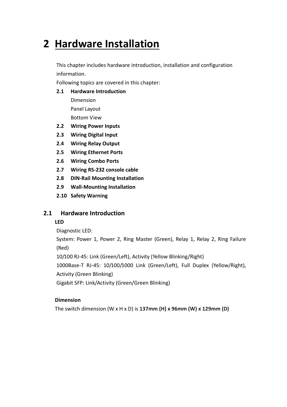 Hardware installation 2.1, Hardware introduction, 2 hardware installation | Westermo MDI-112-F4G User Manual | Page 8 / 175