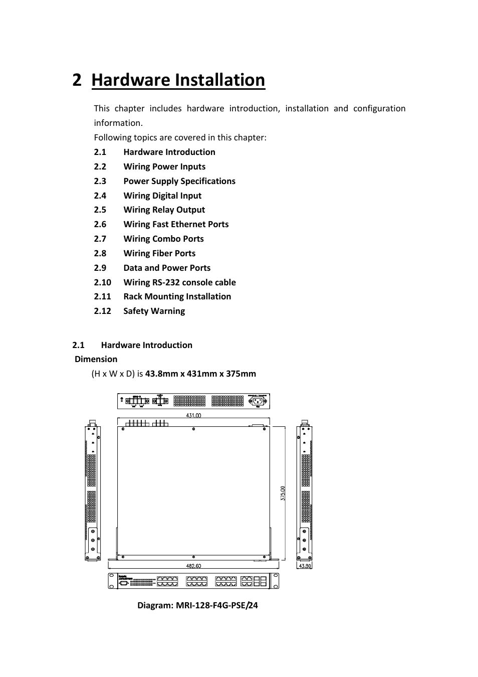Hardware installation 2.1, Hardware introduction, 2 hardware installation | Westermo MRI-128-F4G-PSE24 User Manual | Page 8 / 169