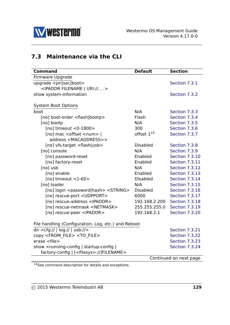 3 maintenance via the cli | Westermo RedFox Series User Manual | Page 129 / 977