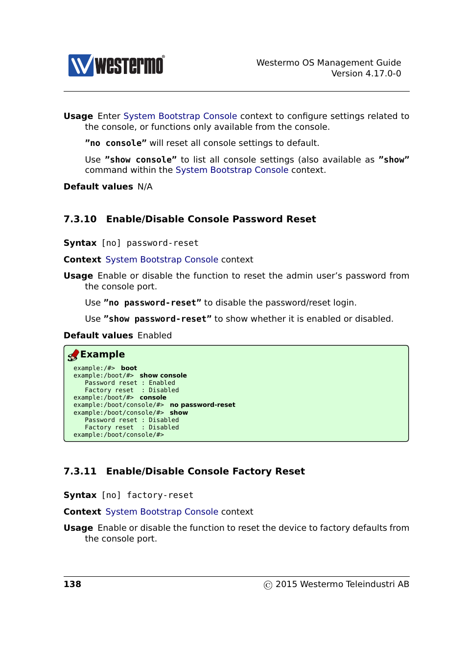 Sections 7.3.10, Section 7.3.10, Section 7.3.11 | Westermo RedFox Series User Manual | Page 138 / 977