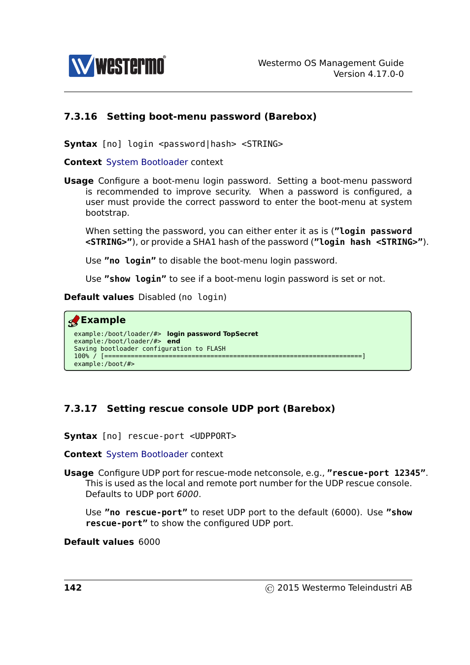 Section 7.3.16, Section 7.3.17 | Westermo RedFox Series User Manual | Page 142 / 977