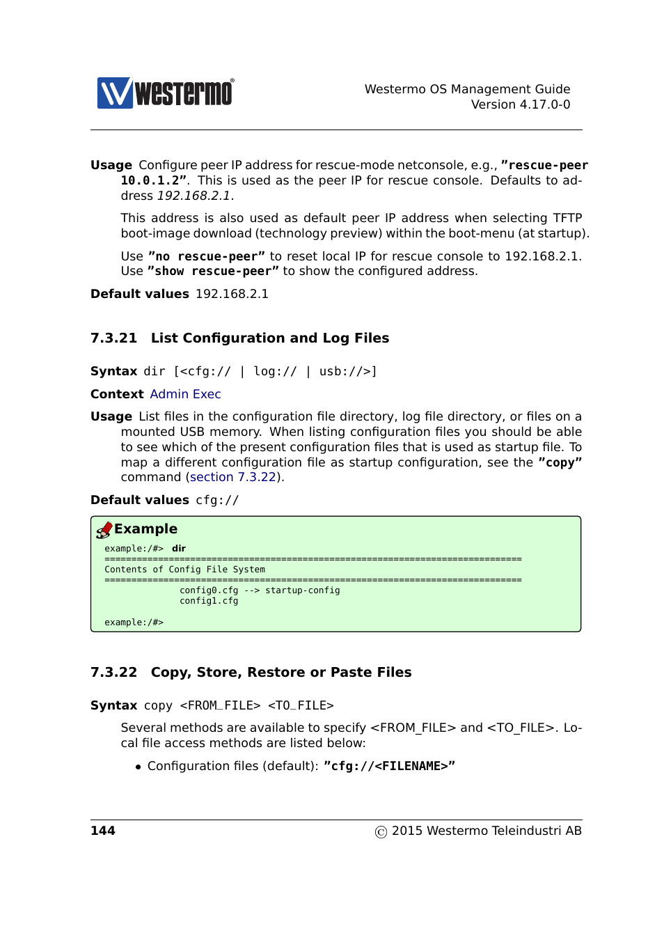 Section 7.3.22, Tion 7.3.22, Section 7.3.21 | Westermo RedFox Series User Manual | Page 144 / 977