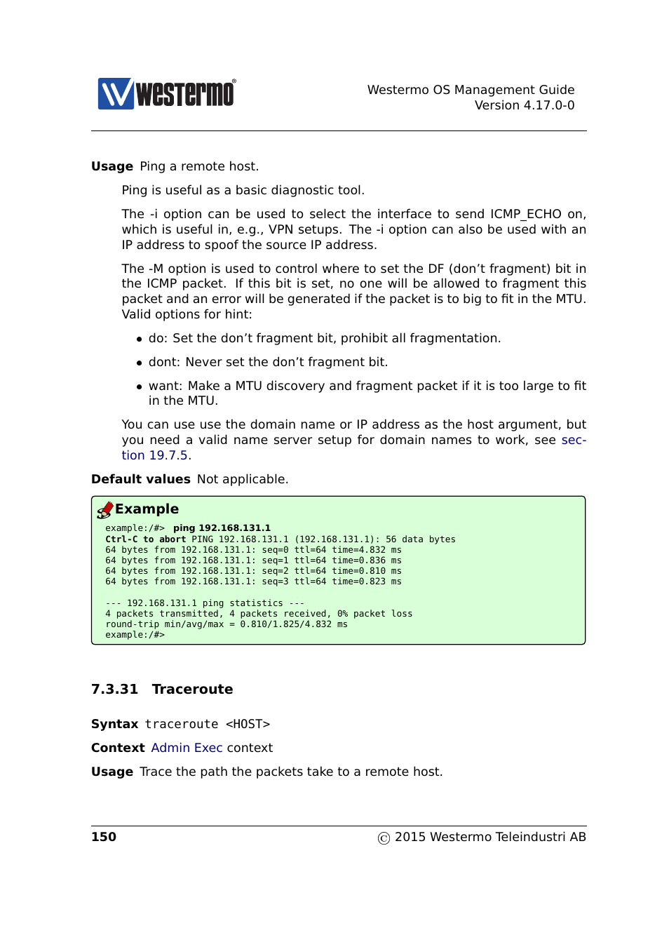 Section 7.3.31 | Westermo RedFox Series User Manual | Page 150 / 977