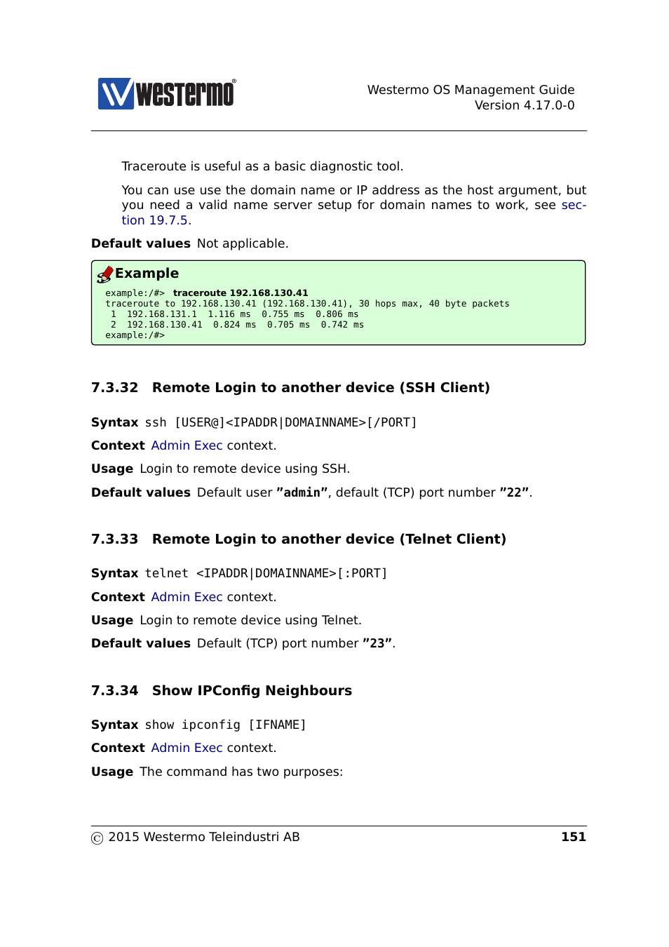 Section 7.3.32, Section 7.3.33, Section 7.3.34 | Westermo RedFox Series User Manual | Page 151 / 977