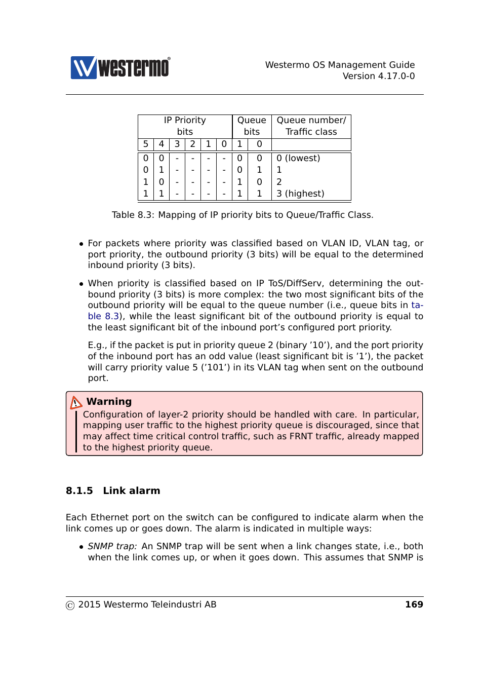 Section 8.1.5, Table 8.3 | Westermo RedFox Series User Manual | Page 169 / 977