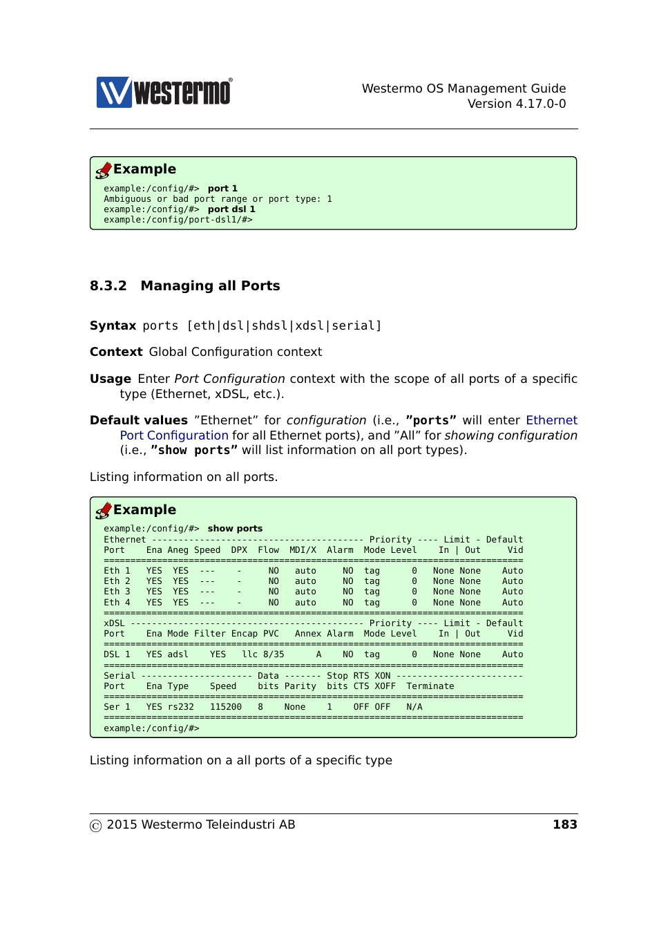 Section 8.3.2, Example, 2 managing all ports | Westermo RedFox Series User Manual | Page 183 / 977