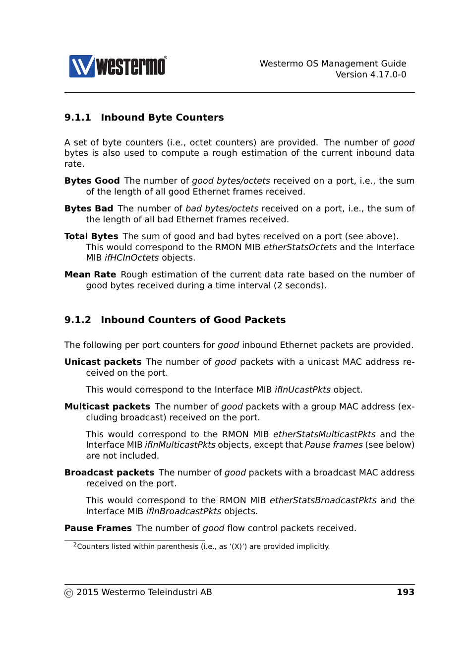 Sections 9.1.1, Section 9.1.1, Section 9.1.2 | Westermo RedFox Series User Manual | Page 193 / 977