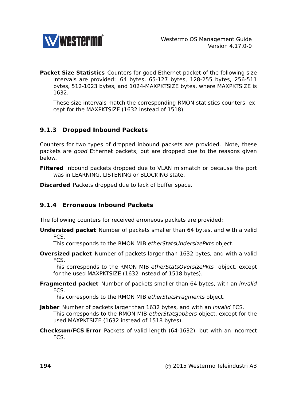 Section 9.1.3, Section 9.1.4 | Westermo RedFox Series User Manual | Page 194 / 977