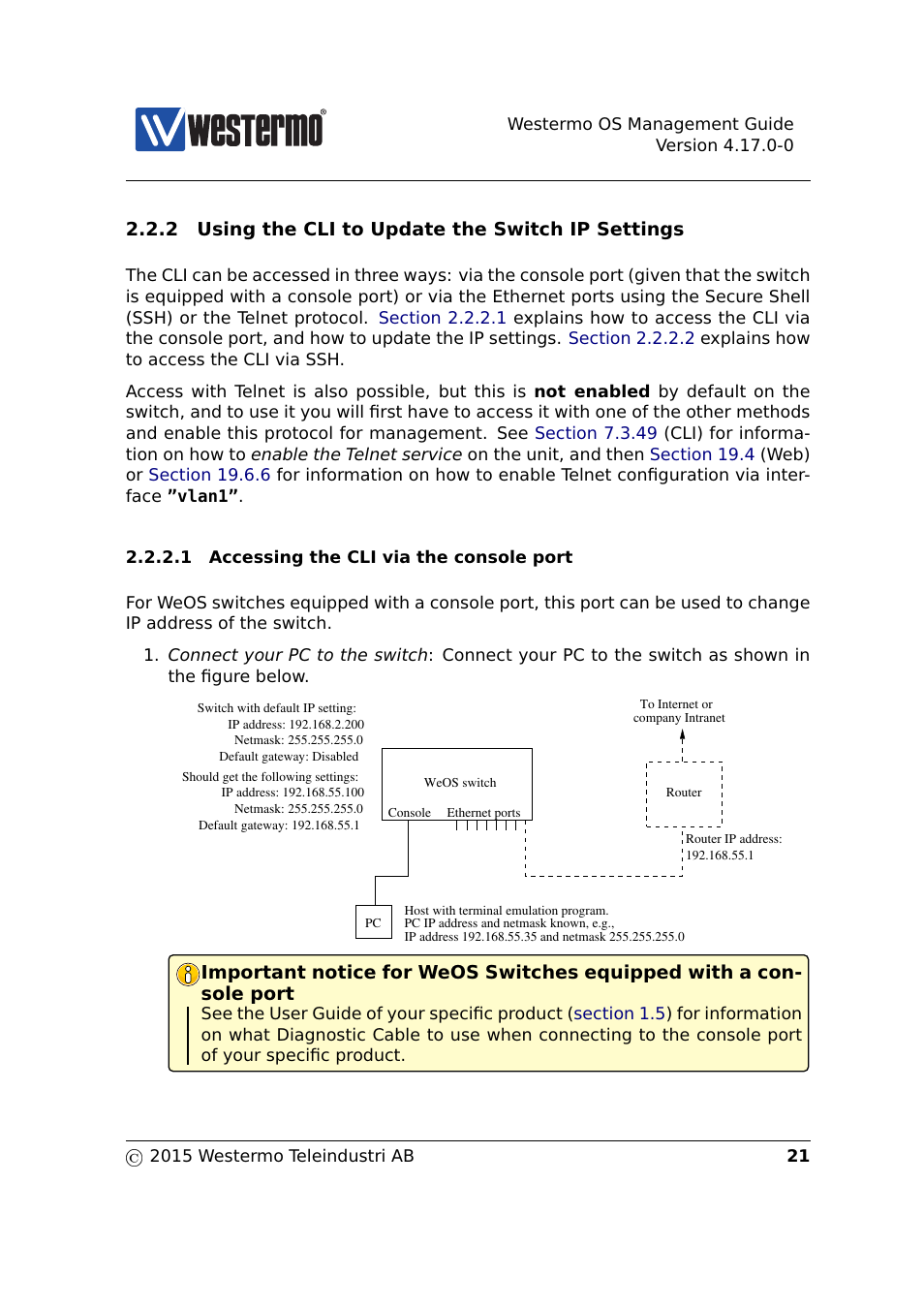 Section 2.2.2, Section 2.2.2.1 | Westermo RedFox Series User Manual | Page 21 / 977