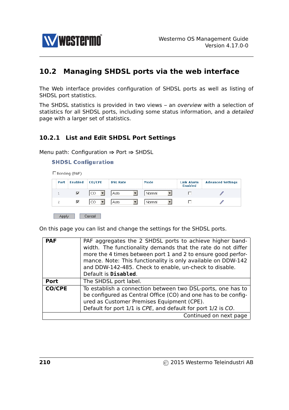 2 managing shdsl ports via the web interface | Westermo RedFox Series User Manual | Page 210 / 977
