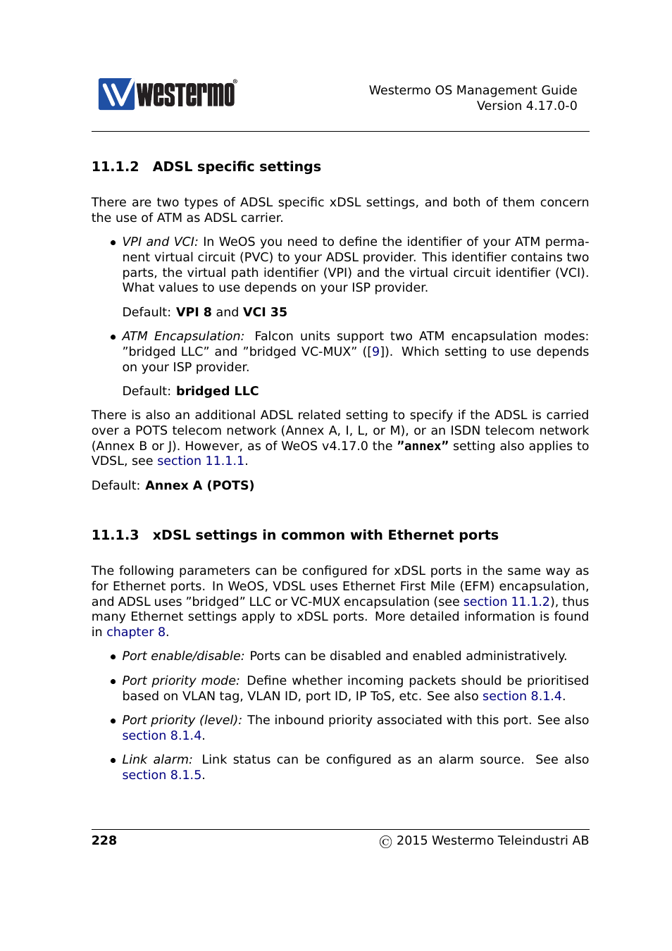 Section 11.1.3, Sections 11.1.2, Section 11.1.2 | Westermo RedFox Series User Manual | Page 228 / 977