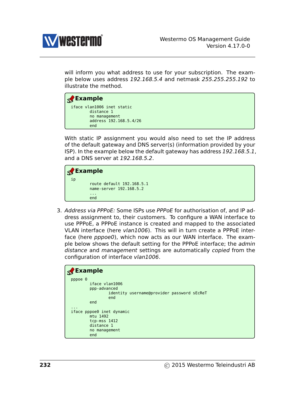 Example | Westermo RedFox Series User Manual | Page 232 / 977