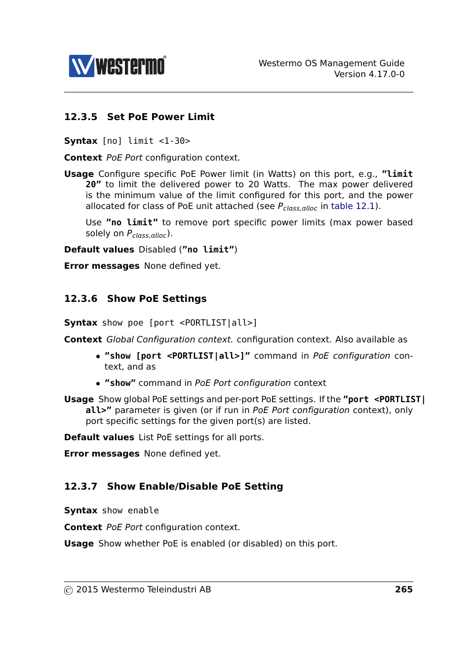 Section 12.3.5, Section 12.3.6, Section 12.3.7 | Westermo RedFox Series User Manual | Page 265 / 977