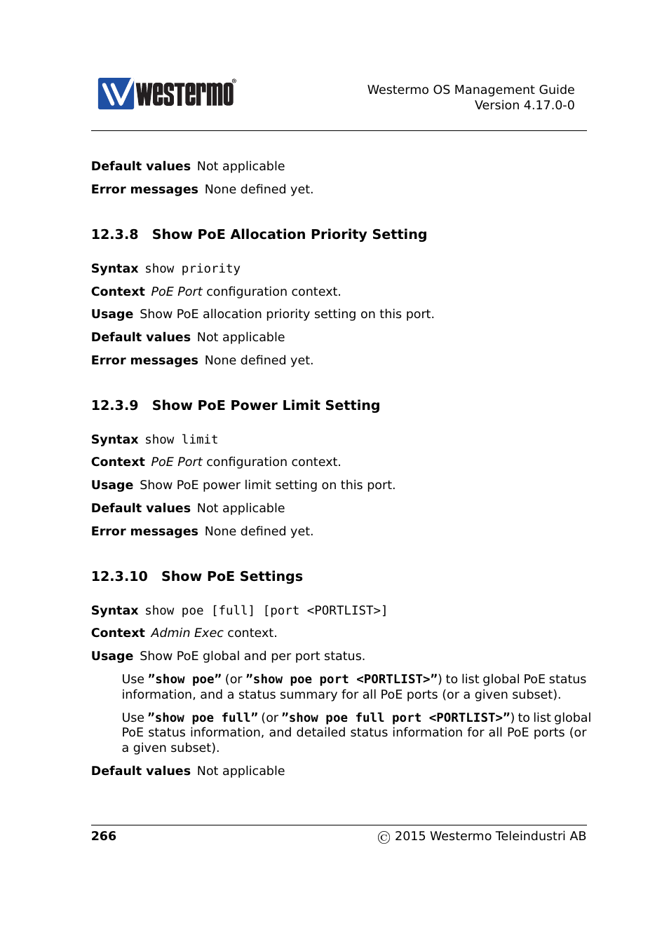 Section 12.3.8, Section 12.3.9, Section 12.3.10 | Westermo RedFox Series User Manual | Page 266 / 977