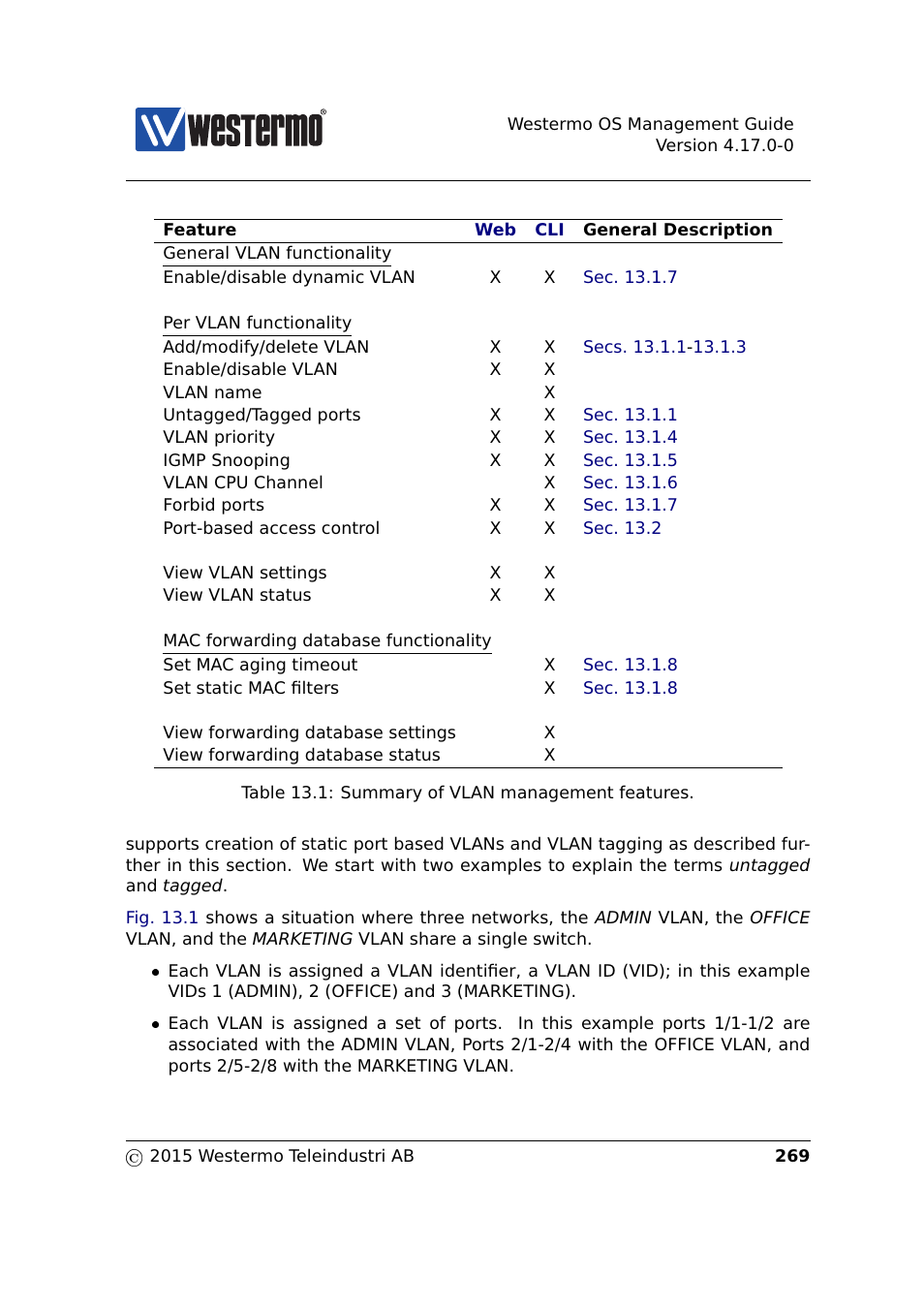 Table 13.1 | Westermo RedFox Series User Manual | Page 269 / 977