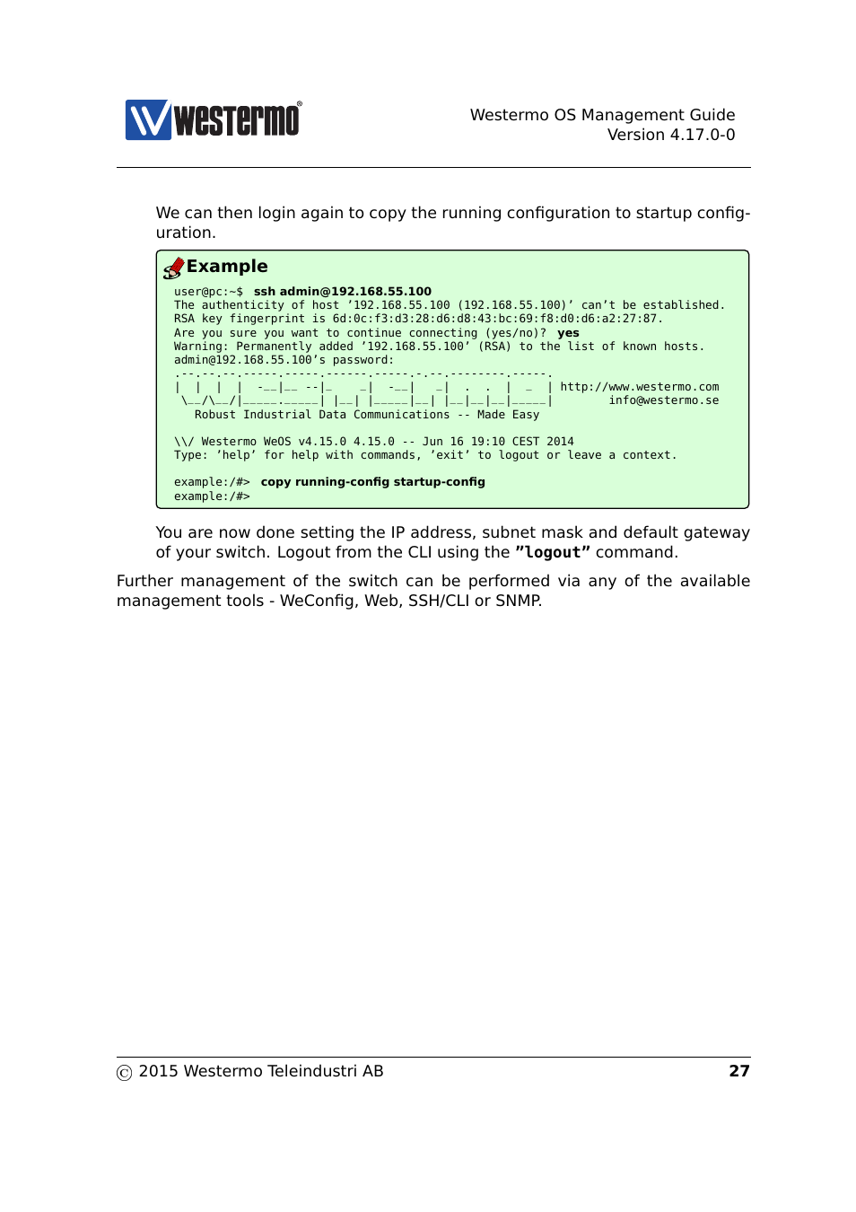 Example | Westermo RedFox Series User Manual | Page 27 / 977