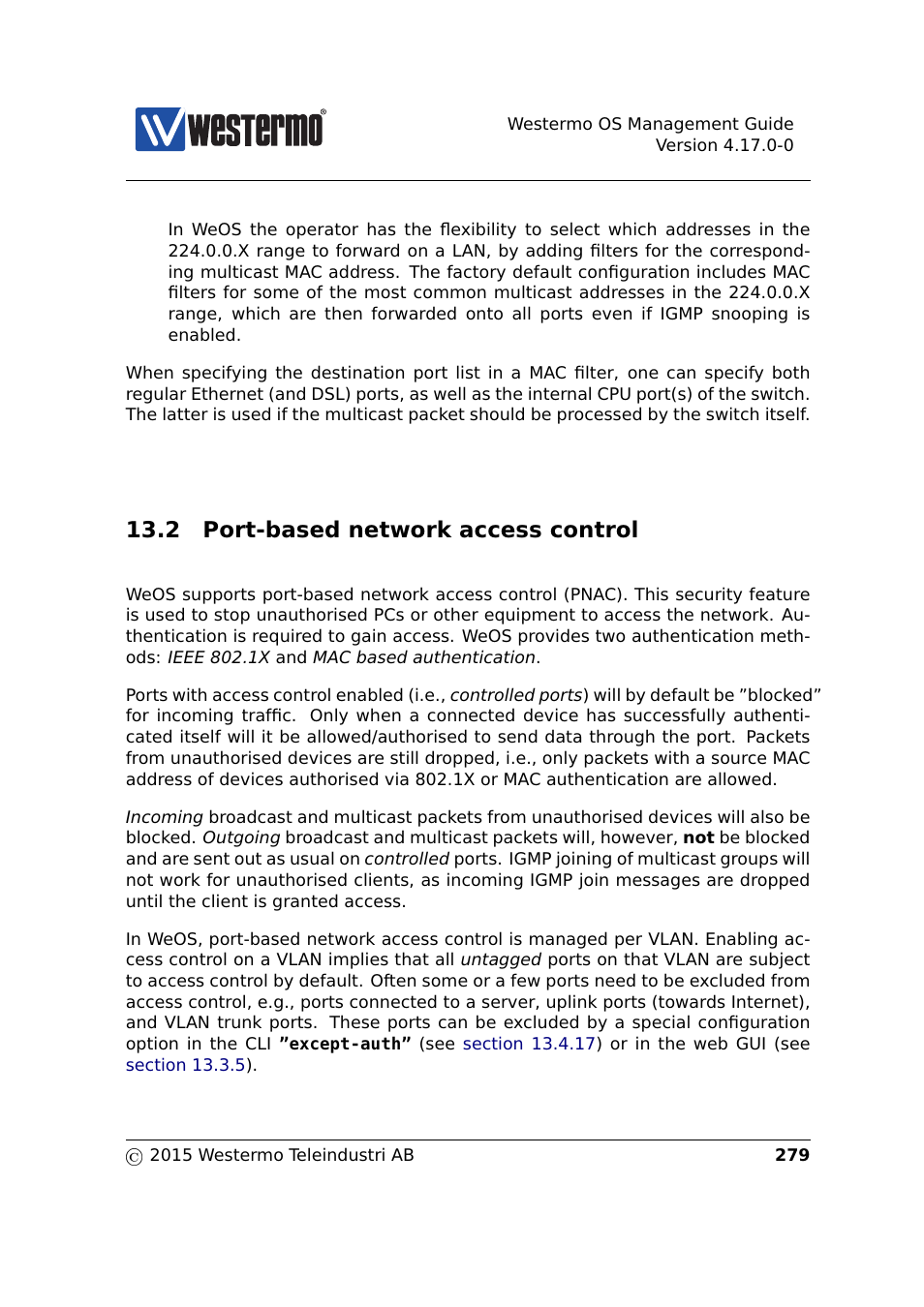 2 port-based network access control, Sec. 13.2 | Westermo RedFox Series User Manual | Page 279 / 977