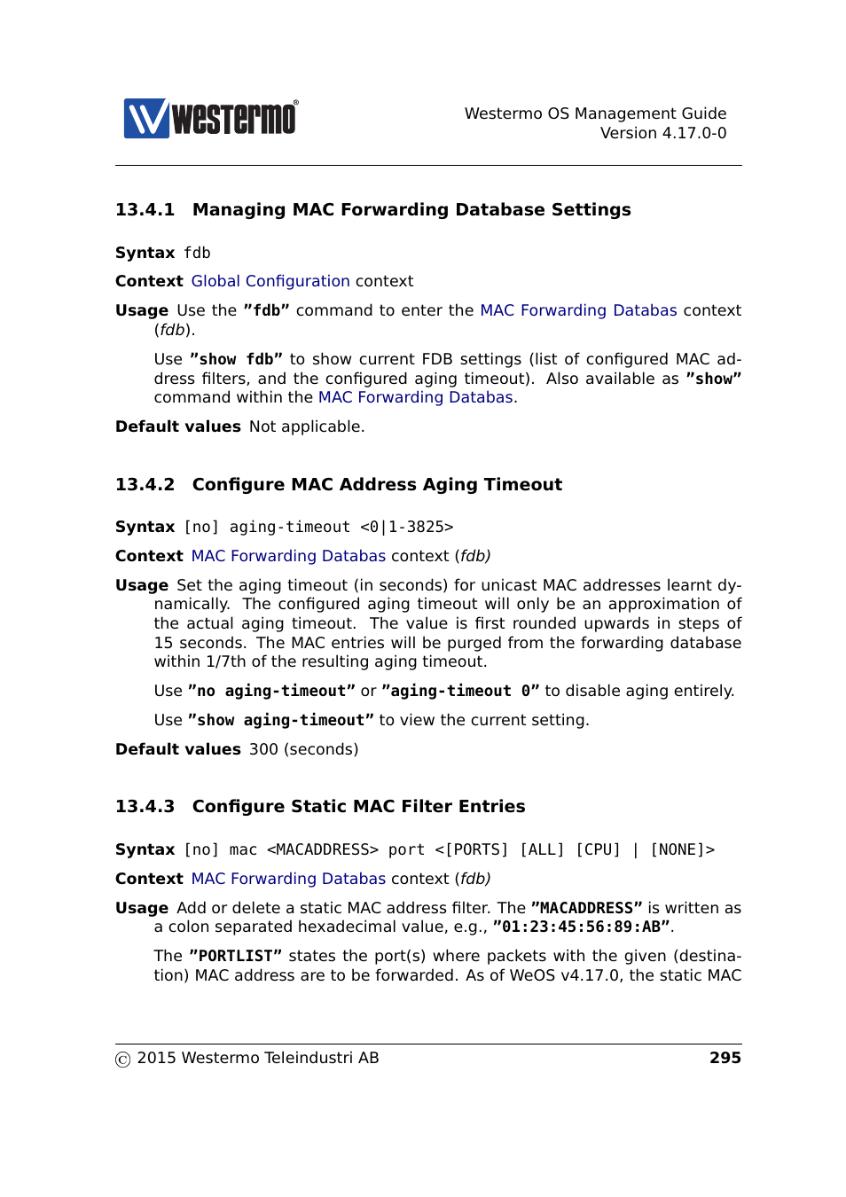 Section 13.4.1, Section 13.4.2, Section 13.4.3 | Westermo RedFox Series User Manual | Page 295 / 977