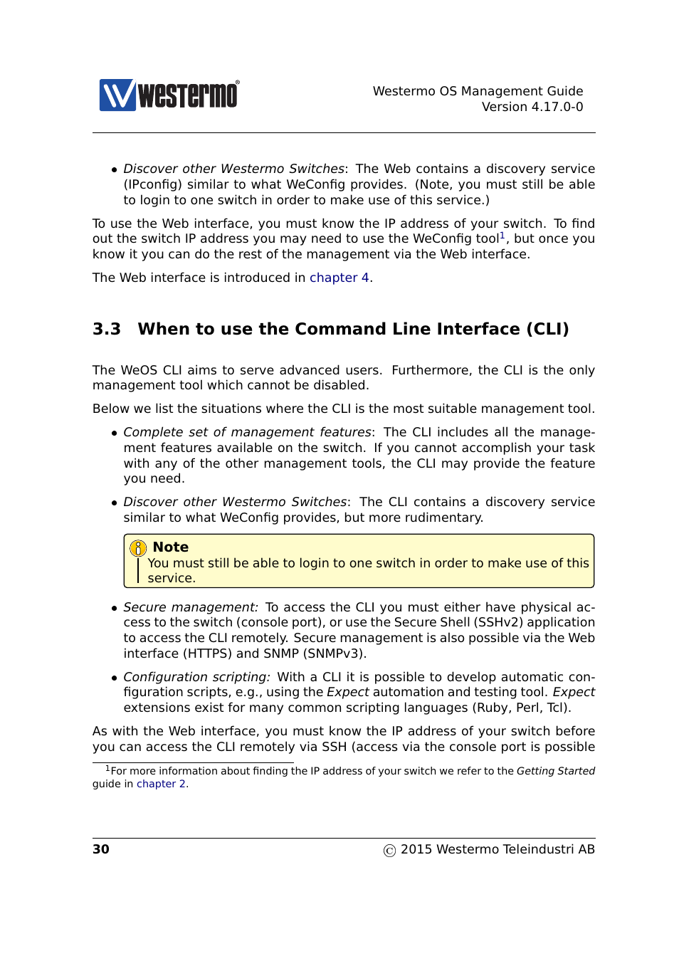 3 when to use the cli, 3 when to use the command line interface (cli) | Westermo RedFox Series User Manual | Page 30 / 977