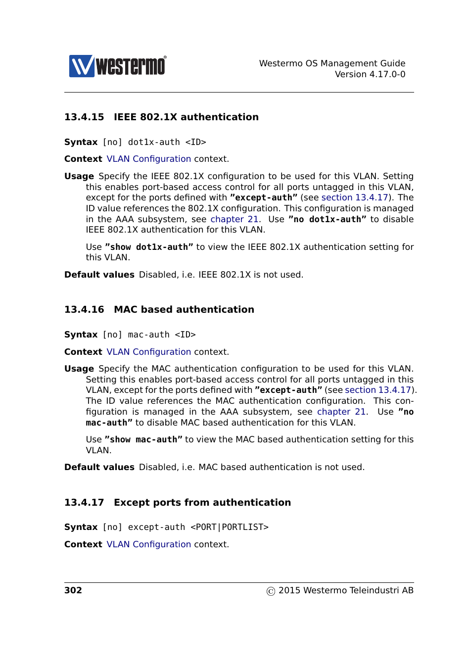 Section 13.4.17, Section 13.4.15, Section 13.4.16 | Westermo RedFox Series User Manual | Page 302 / 977