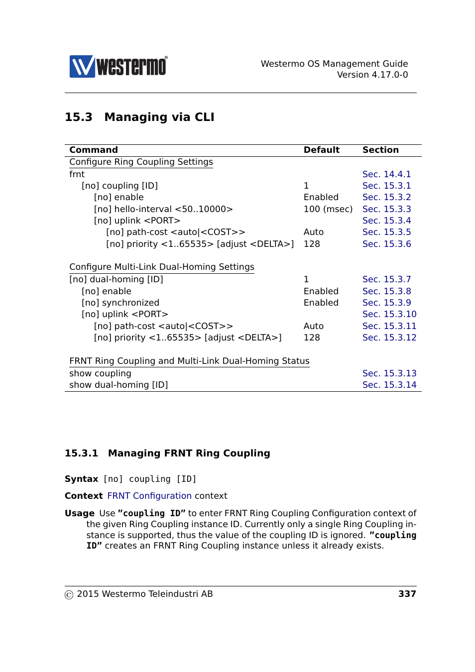 3 managing via cli | Westermo RedFox Series User Manual | Page 337 / 977