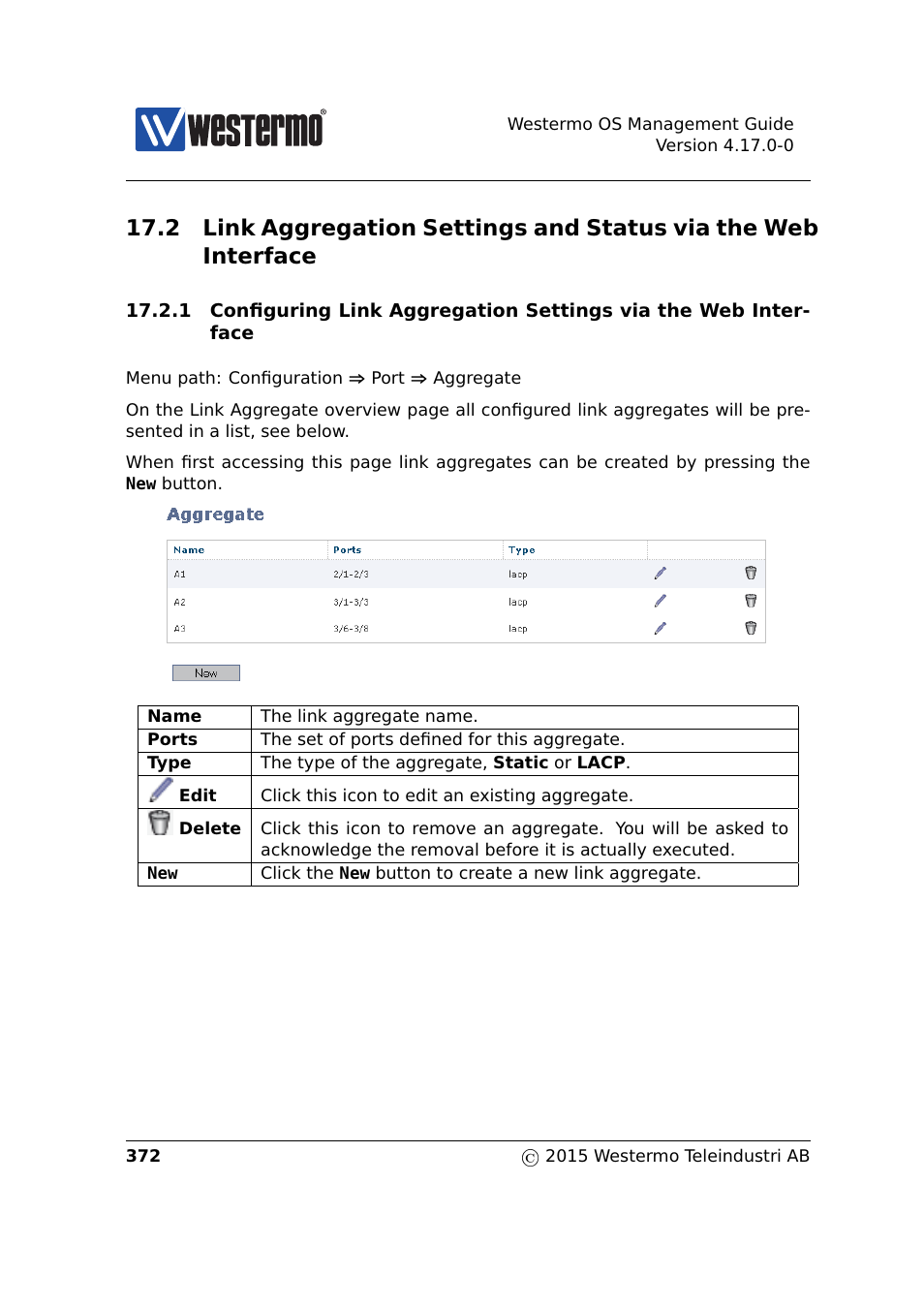 2 managing link aggregation via the web, Sections 17.2 | Westermo RedFox Series User Manual | Page 372 / 977