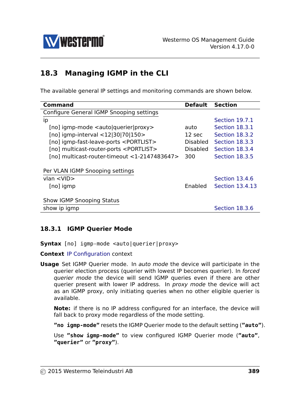 3 managing igmp in the cli | Westermo RedFox Series User Manual | Page 389 / 977