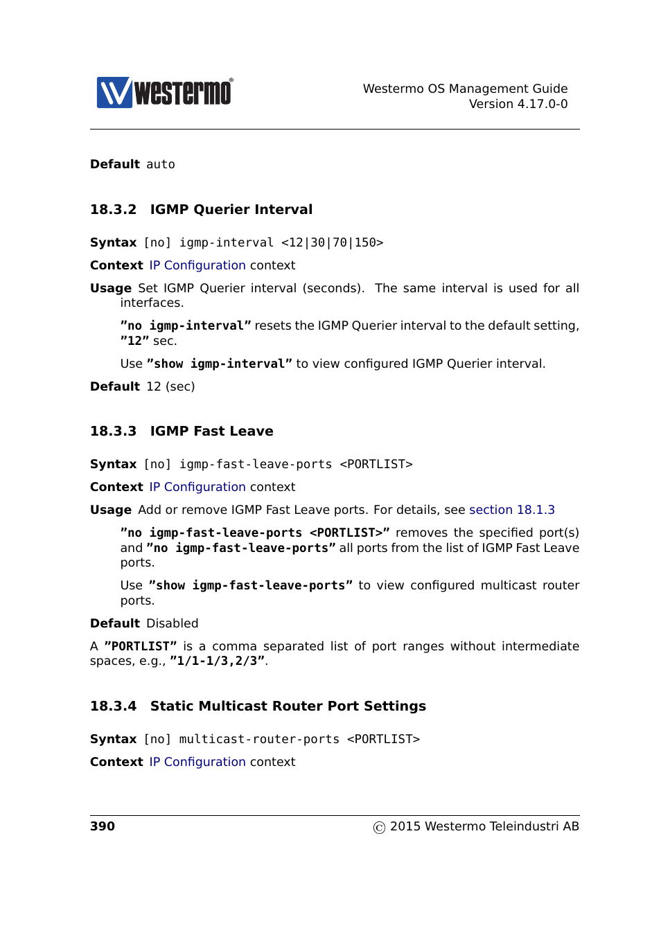 Section 18.3.2, Section 18.3.3, Section 18.3.4 | Westermo RedFox Series User Manual | Page 390 / 977