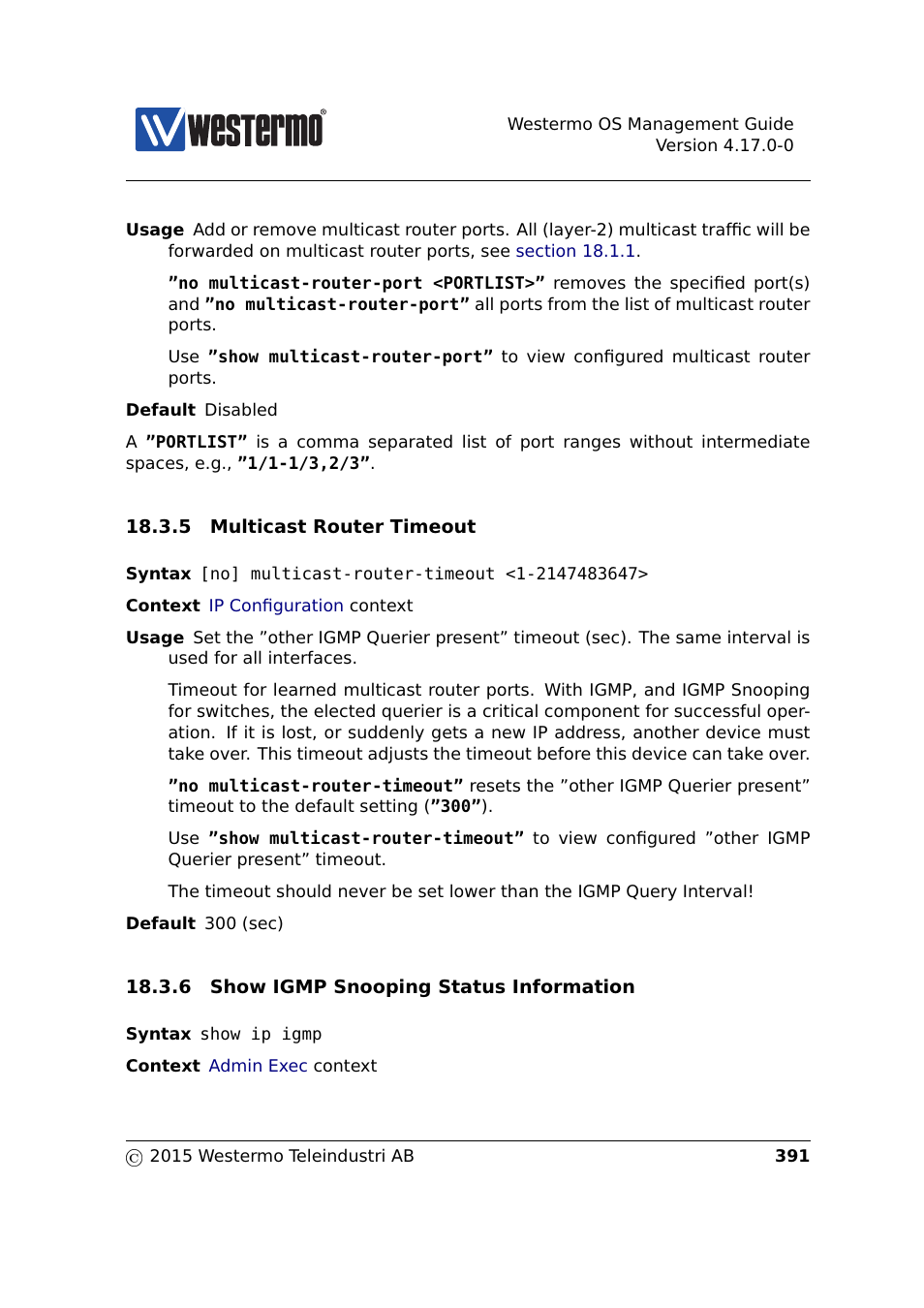 Section 18.3.5, Section 18.3.6 | Westermo RedFox Series User Manual | Page 391 / 977