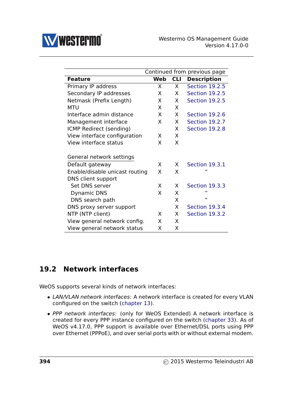 2 network interfaces, Sections 19.2 | Westermo RedFox Series User Manual | Page 394 / 977