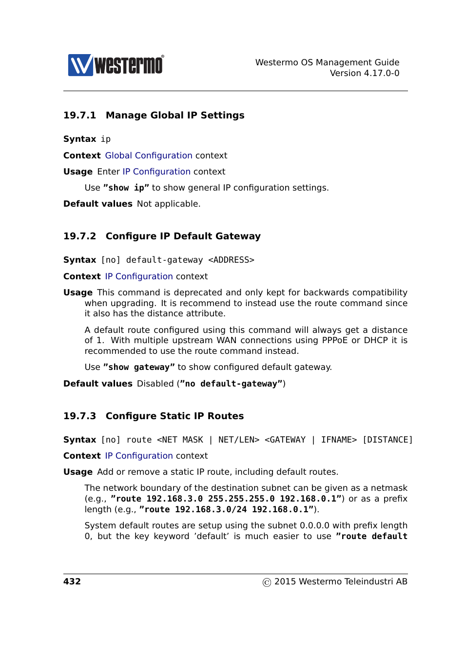 Section 19.7.1, Ip configuration, Section 19.7.2 | Section 19.7.3 | Westermo RedFox Series User Manual | Page 432 / 977