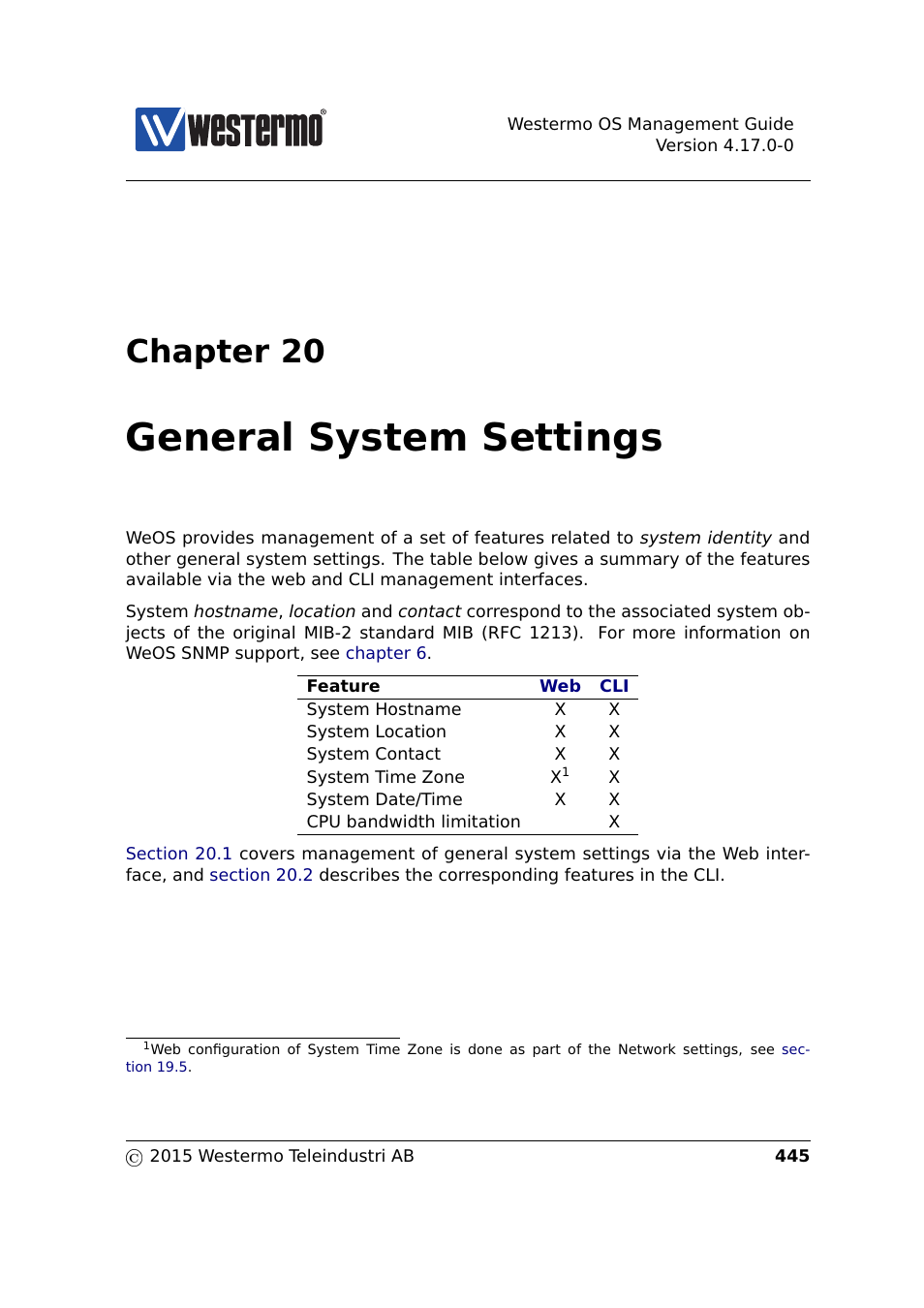 20 general system settings, Chapter 20, General system settings | Westermo RedFox Series User Manual | Page 445 / 977