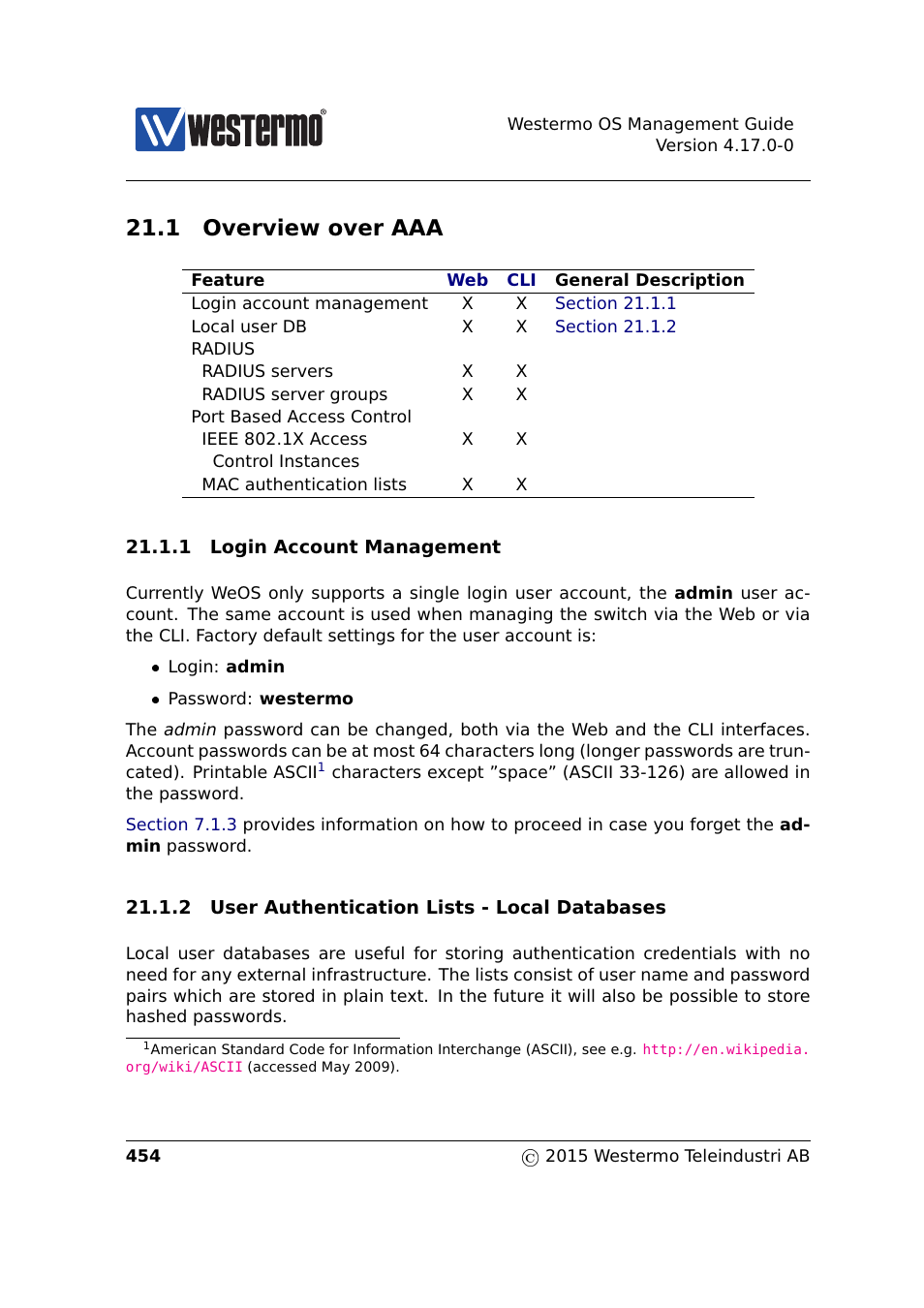 1 overview over aaa, Section 21.1.1 | Westermo RedFox Series User Manual | Page 454 / 977