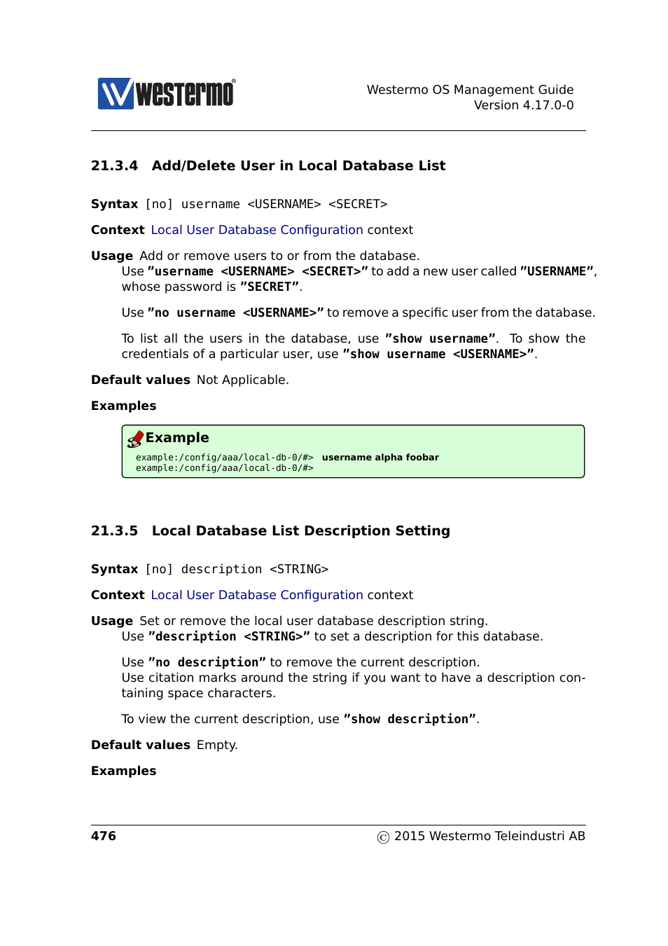 Section 21.3.4, Section 21.3.5 | Westermo RedFox Series User Manual | Page 476 / 977