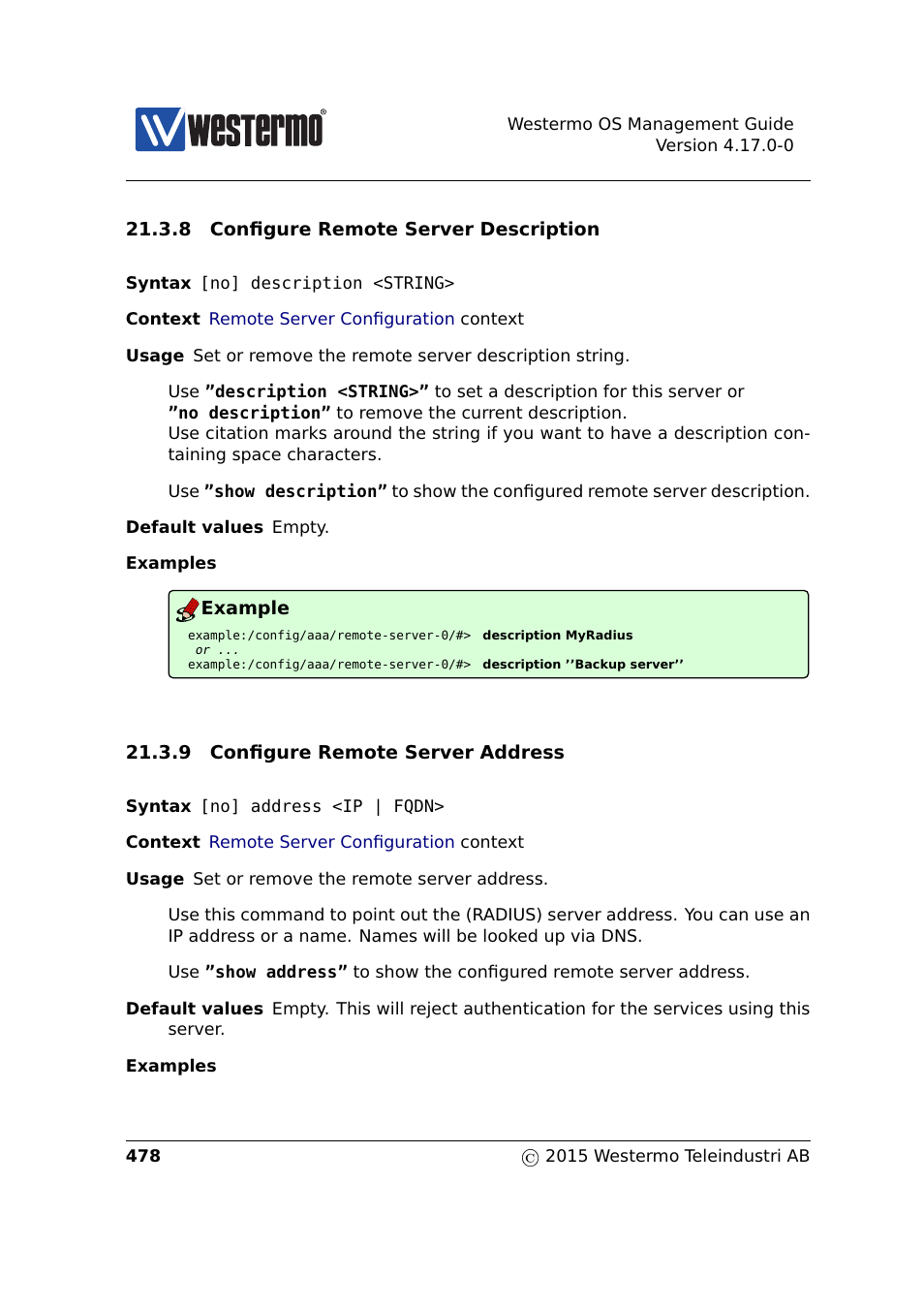 Section 21.3.8, Section 21.3.9 | Westermo RedFox Series User Manual | Page 478 / 977