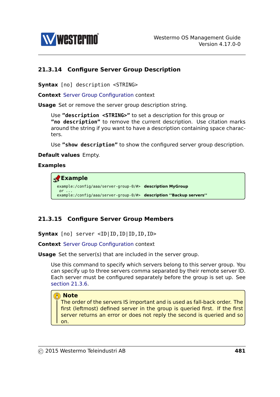 Section 21.3.14, Section 21.3.15 | Westermo RedFox Series User Manual | Page 481 / 977