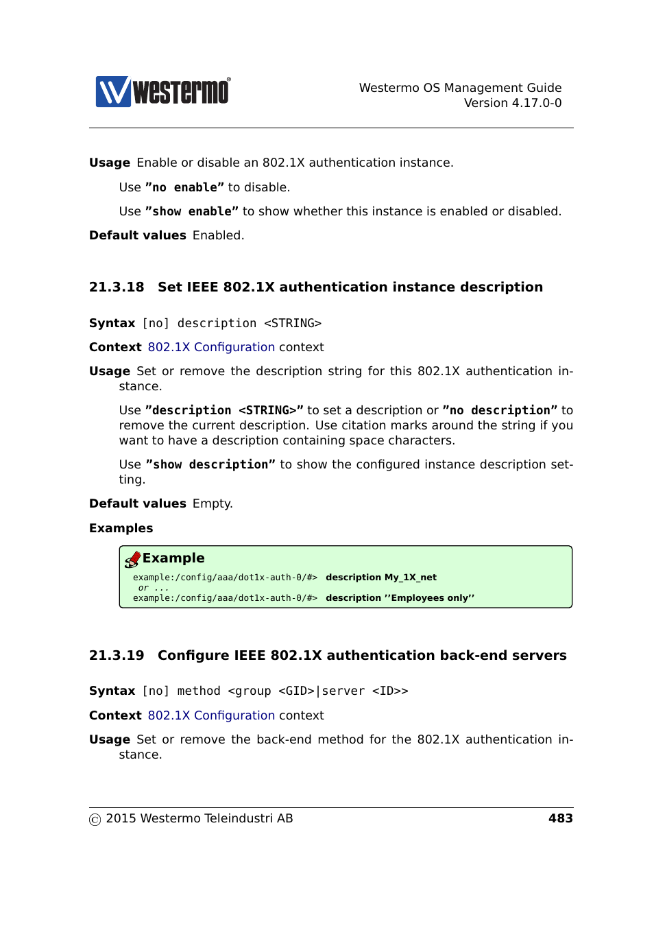 Section 21.3.18, Section 21.3.19 | Westermo RedFox Series User Manual | Page 483 / 977