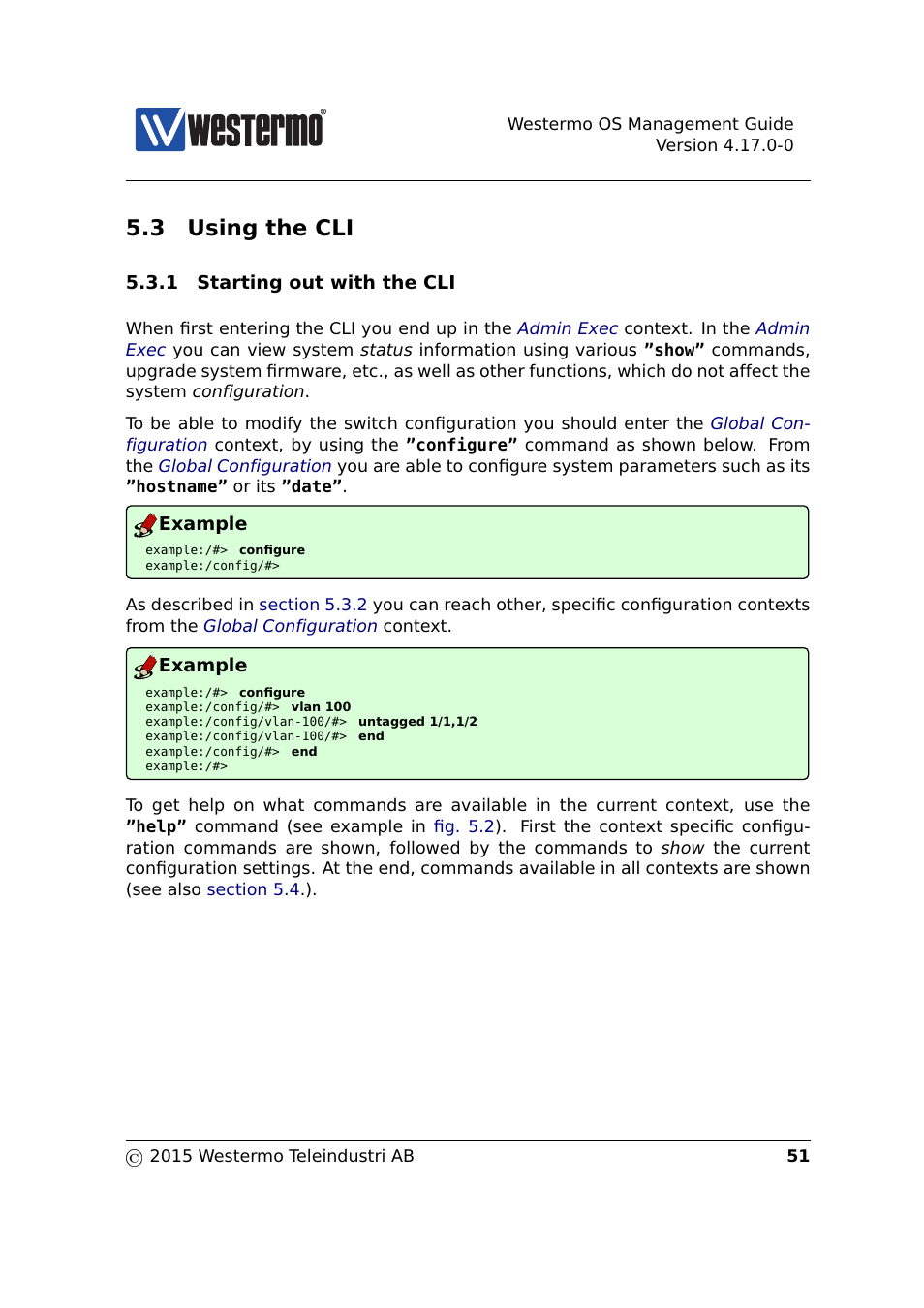 3 using the cli, Section 5.3, Admin exec | Westermo RedFox Series User Manual | Page 51 / 977