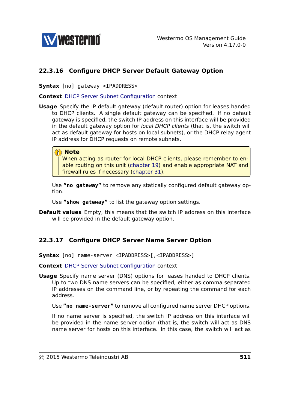 Section 22.3.16, Section 22.3.17 | Westermo RedFox Series User Manual | Page 511 / 977