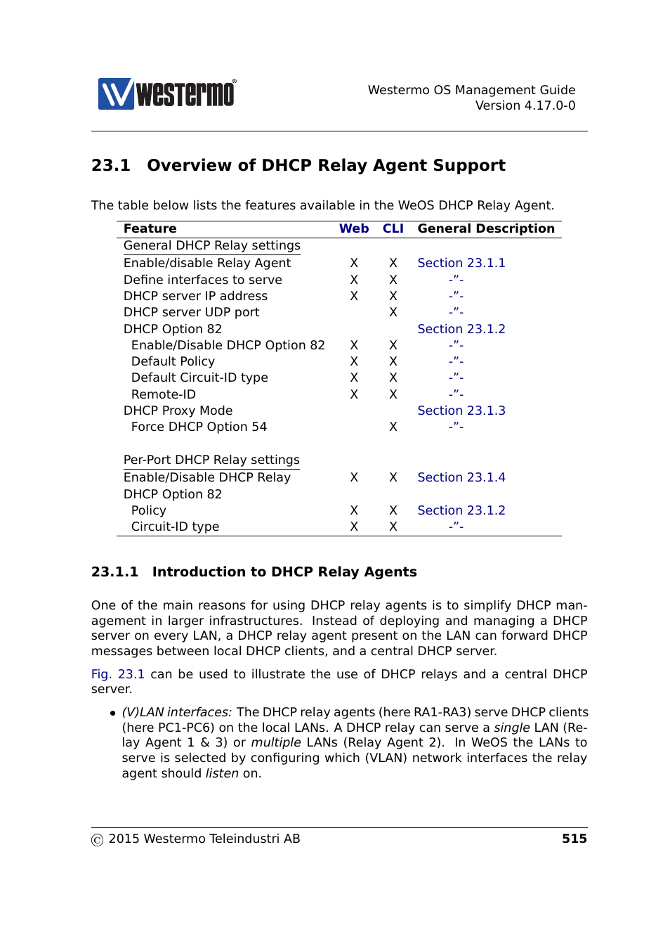 1 overview of dhcp relay agent support | Westermo RedFox Series User Manual | Page 515 / 977