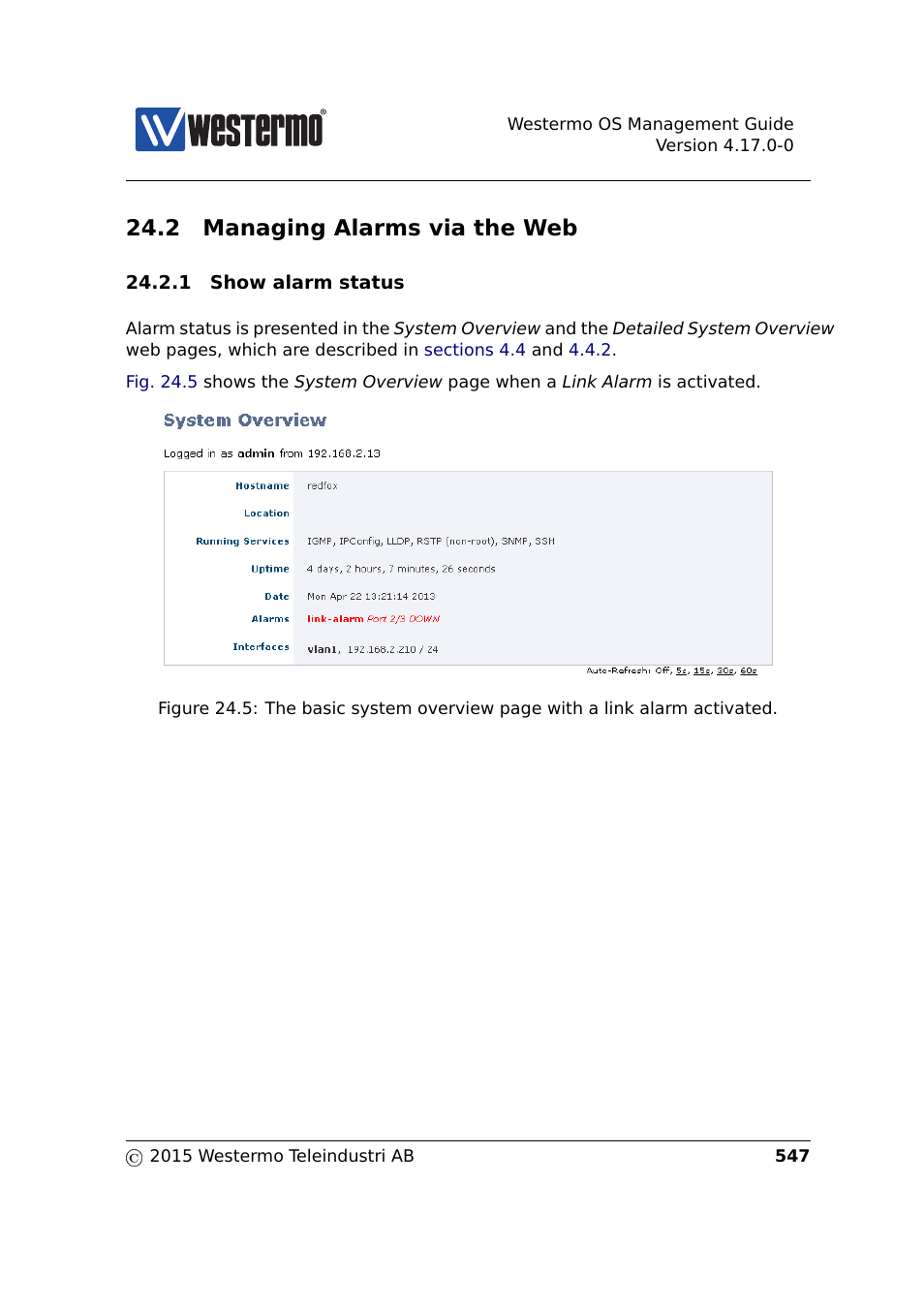 2 managing alarms via the web | Westermo RedFox Series User Manual | Page 547 / 977