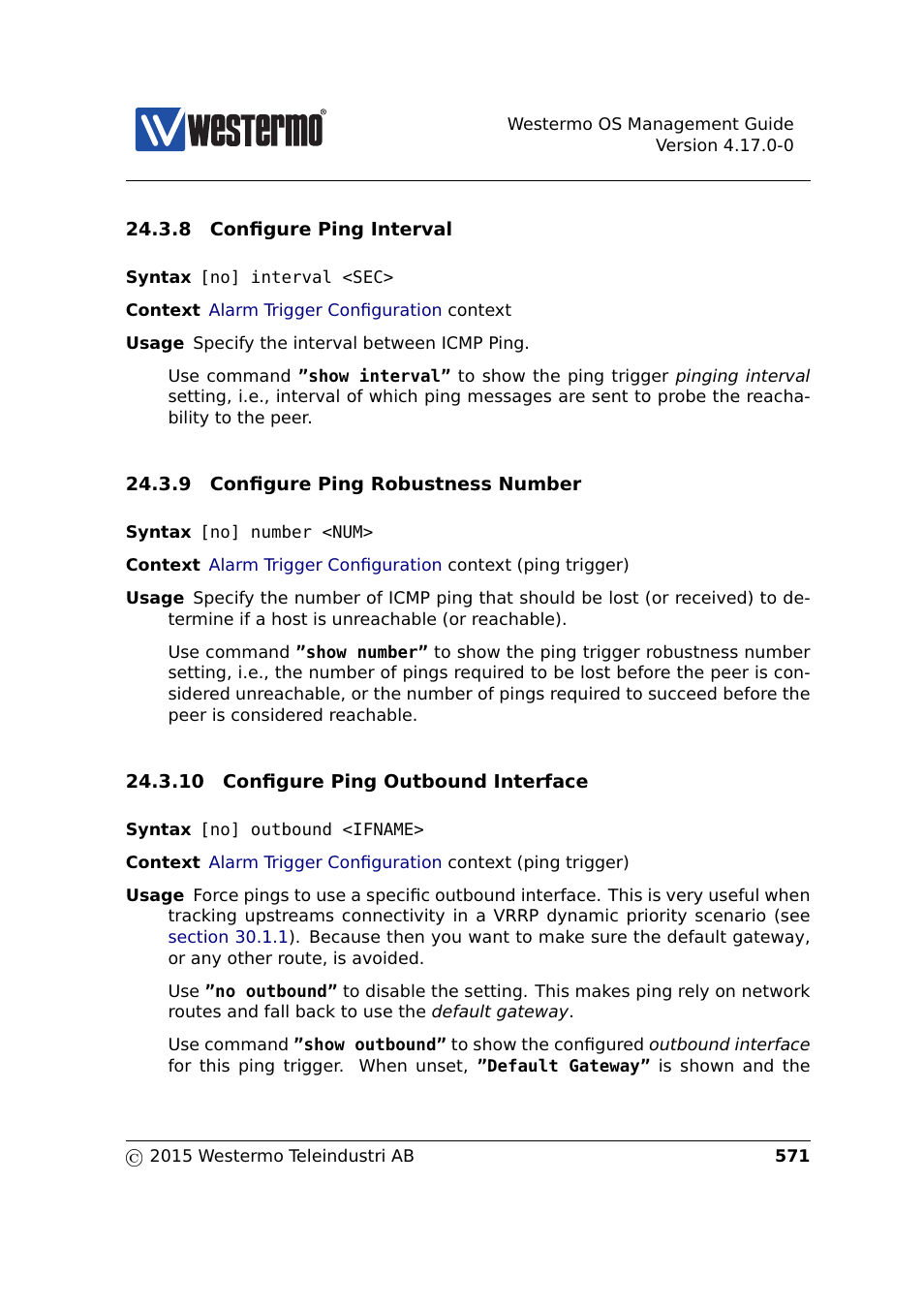 Section 24.3.8, Section 24.3.9, Section 24.3.10 | Westermo RedFox Series User Manual | Page 571 / 977