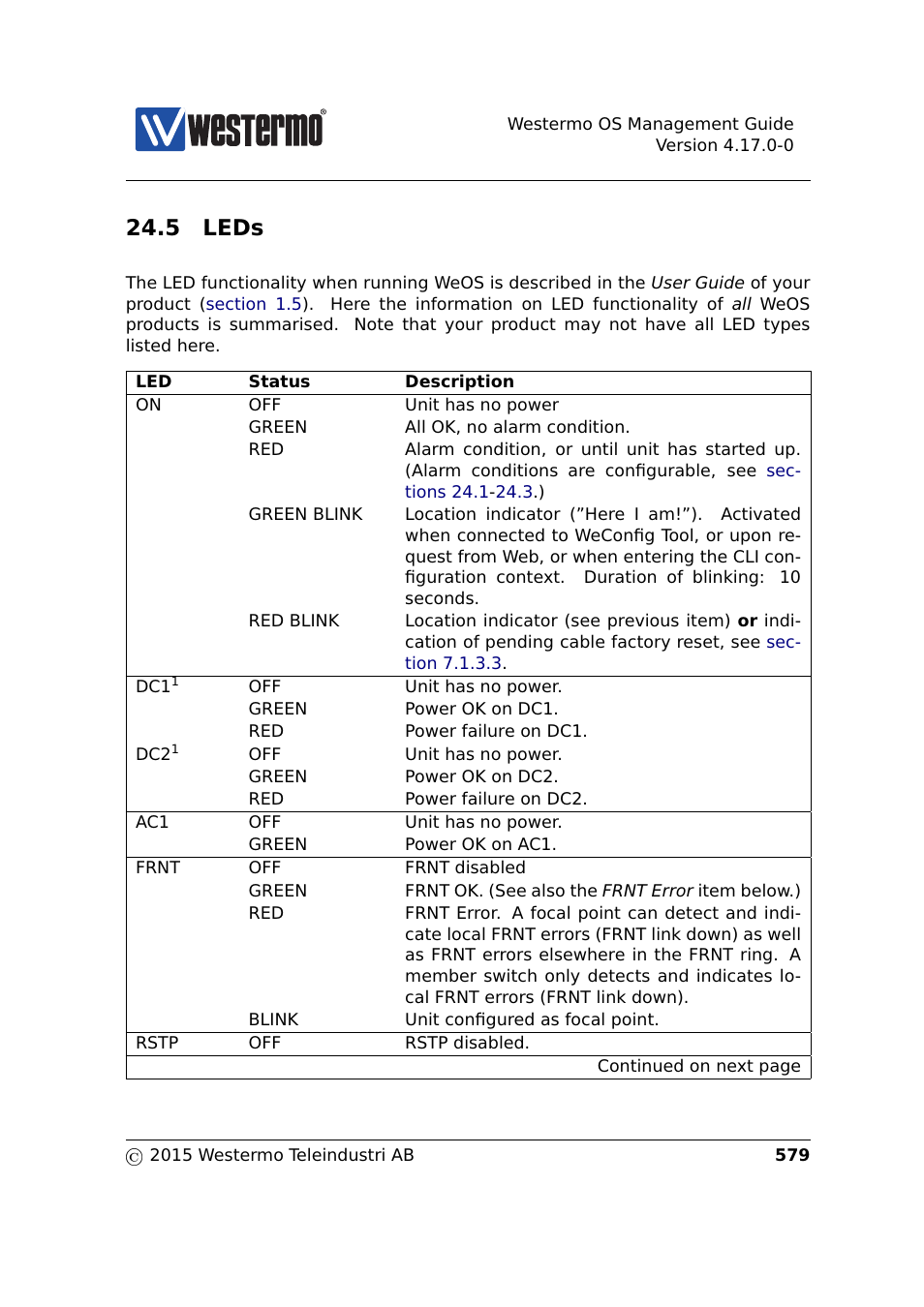 5 leds, Section 24.5 | Westermo RedFox Series User Manual | Page 579 / 977