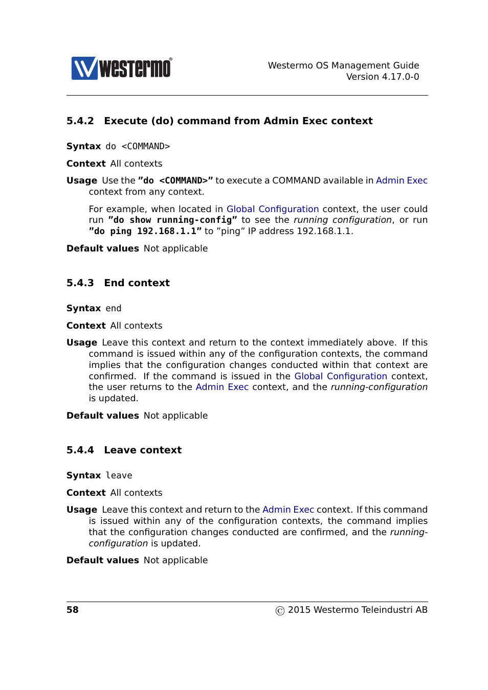 Section 5.4.2, Section 5.4.3, Section 5.4.4 | Westermo RedFox Series User Manual | Page 58 / 977