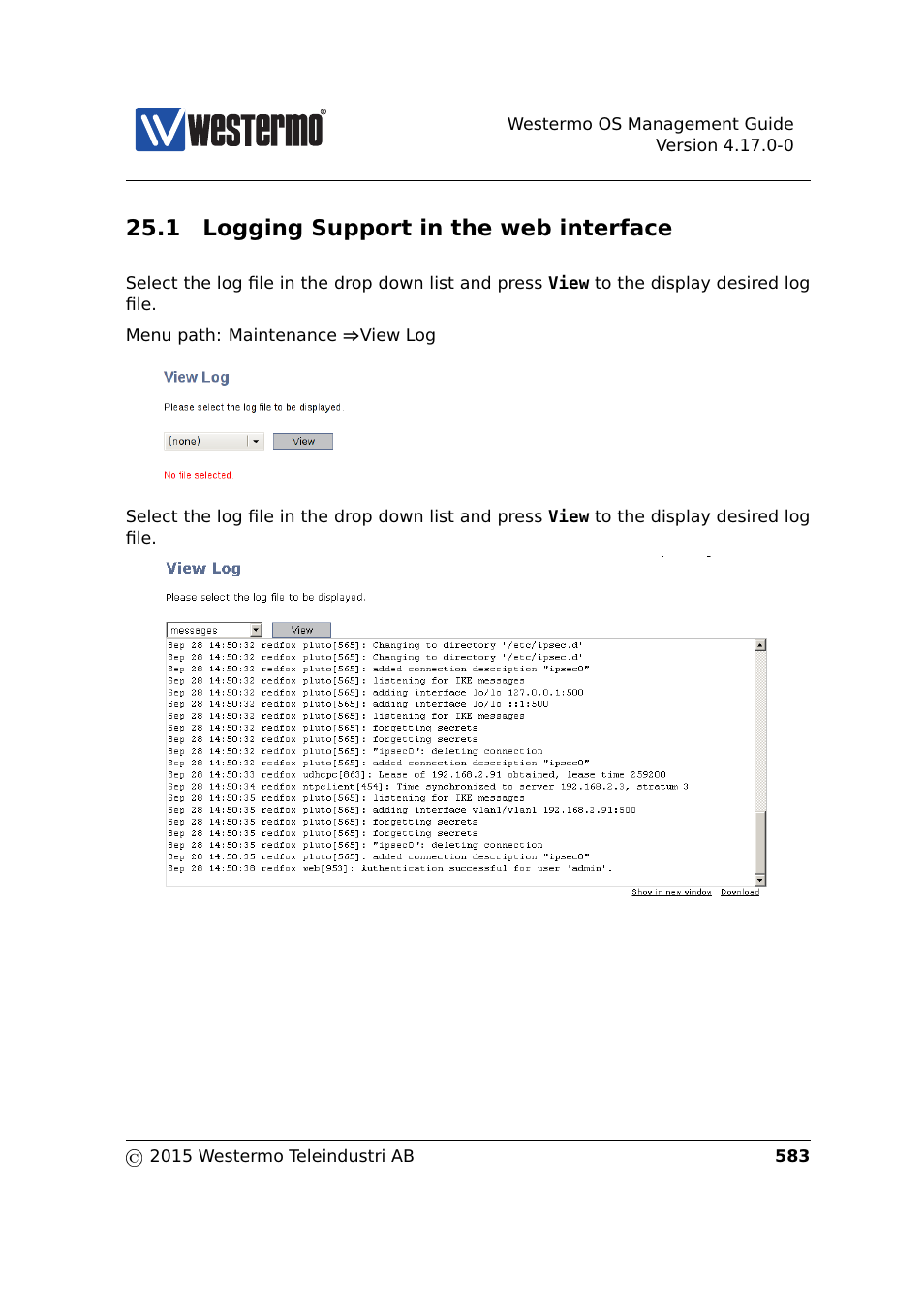 1 logging support in the web interface | Westermo RedFox Series User Manual | Page 583 / 977