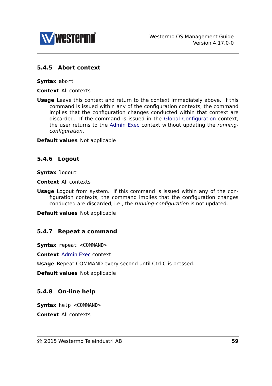 Section 5.4.5, Section 5.4.6, Section 5.4.7 | Section 5.4.8 | Westermo RedFox Series User Manual | Page 59 / 977
