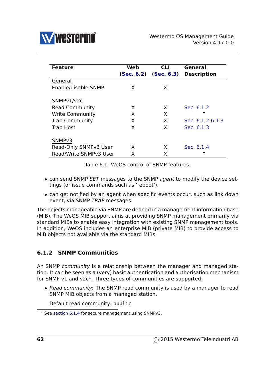 Table 6.1 | Westermo RedFox Series User Manual | Page 62 / 977