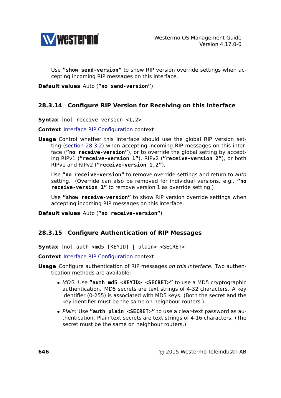 Sec. 28.3.14, Sec. 28.3.15, Section 28.3.14 | Westermo RedFox Series User Manual | Page 646 / 977