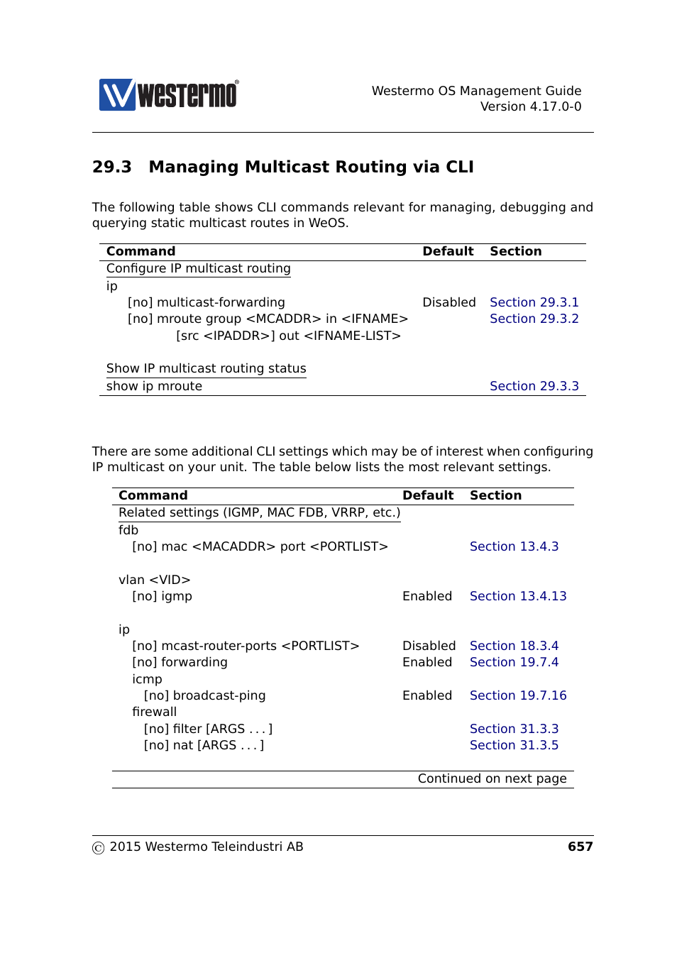 3 managing multicast routing via cli | Westermo RedFox Series User Manual | Page 657 / 977