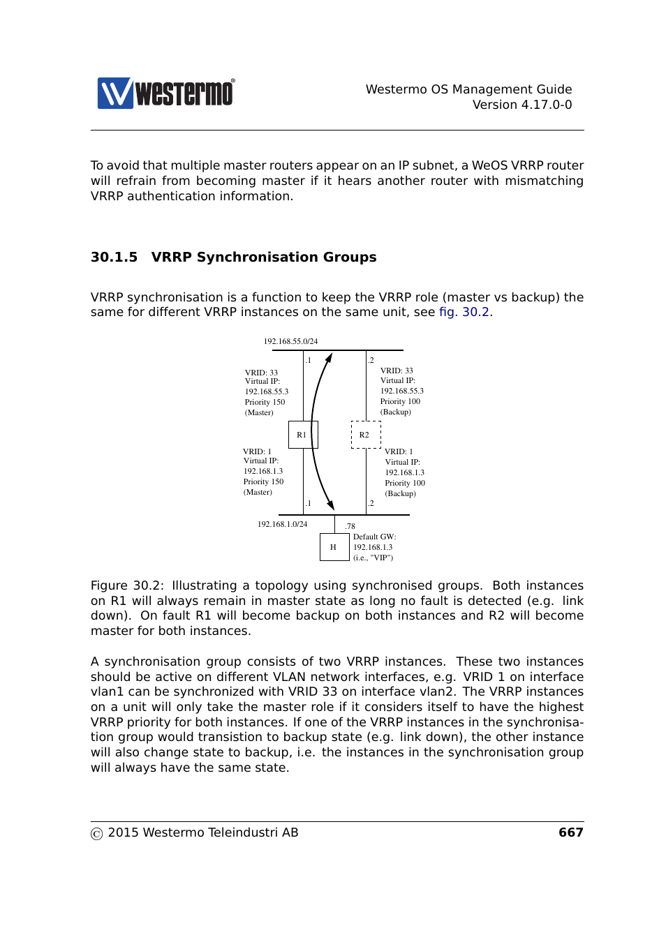 Section 30.1.5, 5 vrrp synchronisation groups | Westermo RedFox Series User Manual | Page 667 / 977
